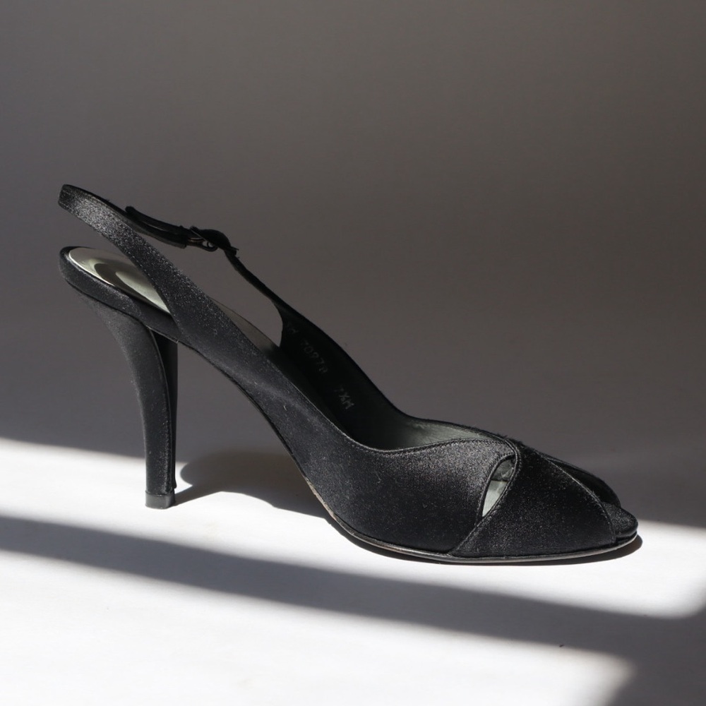 Stuart Weitzman Black Peep-Toe Slingbacks